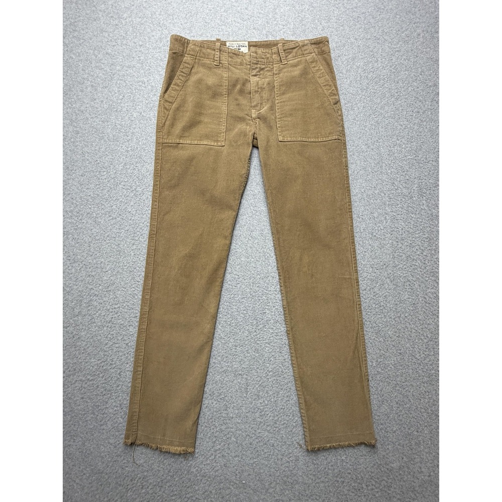 Nili Lotan Pants Womens 0 Brown Corduroy Utility Ankle Slim Straight Frayed Hem